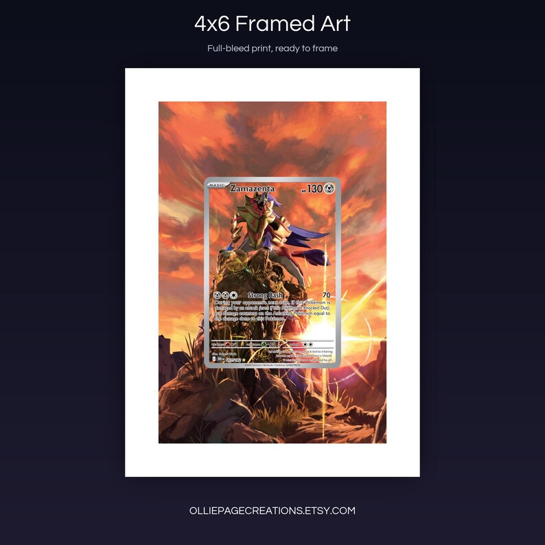 Zamazenta 201/182 4x6 full-bleed framed art print, ready to frame, Destined Rivals