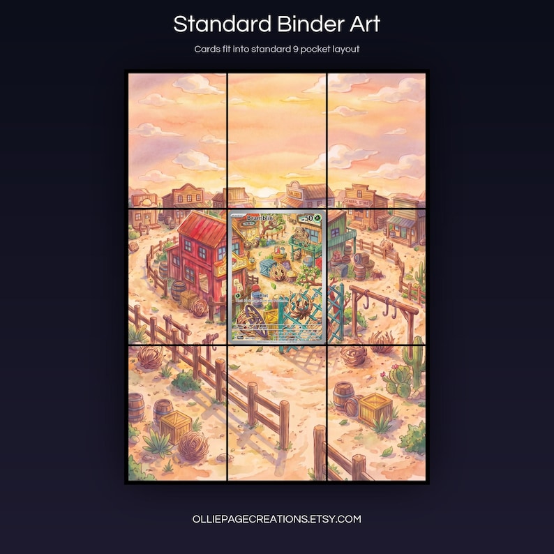 Bramblin 198/193 extended art 3x3 grid layout, full 9-pocket binder page display printable, Paldea Evolved collector insert