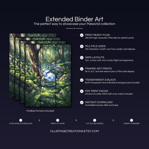 Collector bundle feature overview for Chillet extended binder art — binder page grids plus 8x10, 5x7, 4x6 and PSA-style framed prints, 300 DPI instant digital download
