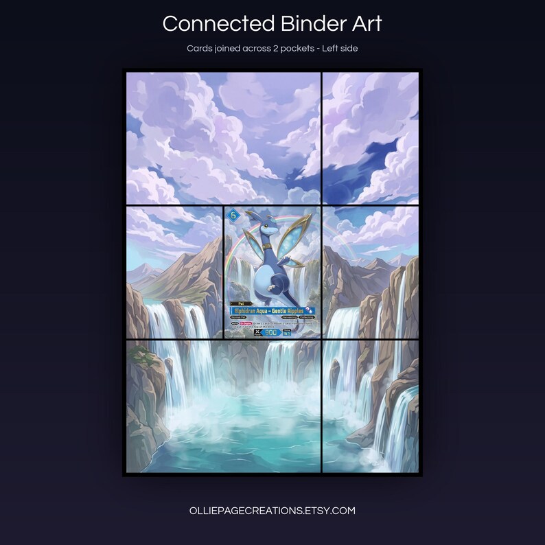 Elphidran Aqua TD01-012-TSP connected binder art joining across two pockets, left side, printable extended card display for 9-pocket binders