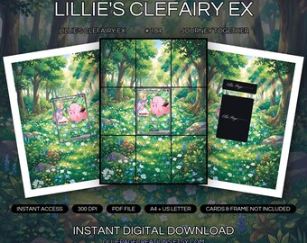 Lillie's Clefairy EX 184/159 Binder Art + Framable Print Bundle | Extended Art 9-Pocket Display | 8x10 5x7 4x6 | Journey Together