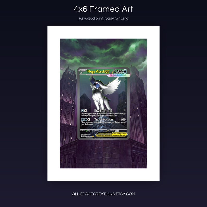 Mega Absol EX 180/132 4x6 full-bleed framed art print, ready to frame, Mega Evolution
