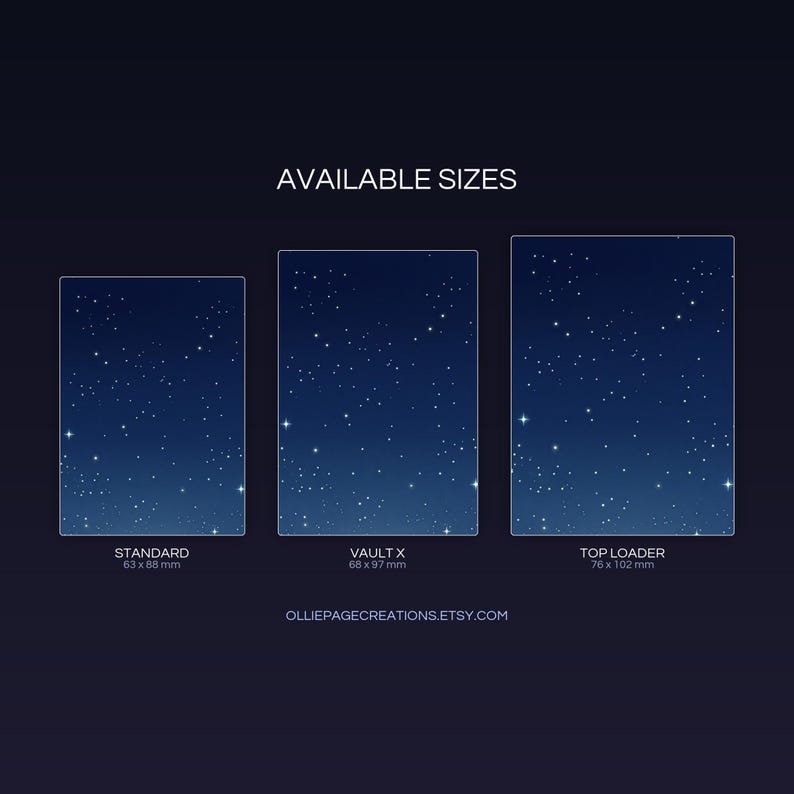 Ledian extended binder art size guide showing Standard, Vault X, and Top Loader printable card sleeve dimensions