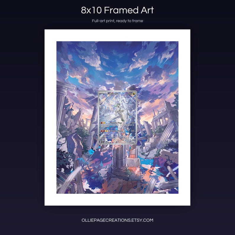 N's Reshiram 167/159 8x10 full-art framed print, ready-to-frame extended art wall display, Journey Together