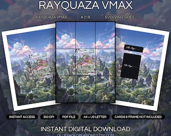 Rayquaza VMAX 218/203 Binder Art + Framable Print Bundle | Extended Art 9-Pocket Display | 8x10 5x7 4x6 | Evolving Skies