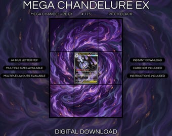 Mega Chandelure EX 115/084 Impressão artística ampliada | Exibição em fichário preto (Download digital)
