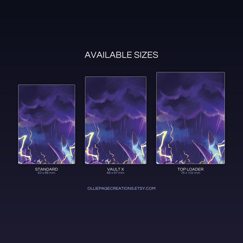 Helzephyr extended binder art size guide showing Standard, Vault X, and Top Loader printable card sleeve dimensions