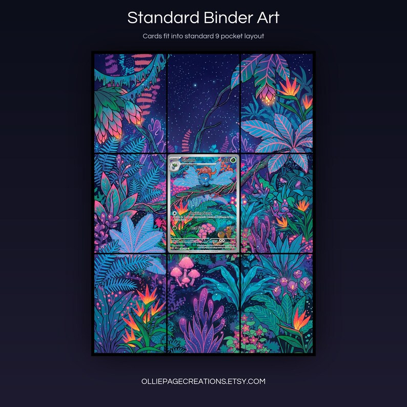 Gloom 198/197 extended art 3x3 grid layout, full 9-pocket binder page display printable, Obsidian Flames collector insert