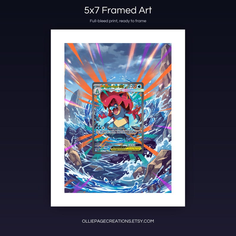 Mega Feraligatr EX 274/217 5x7 full-bleed framed art print, ready to frame, Ascended Heroes