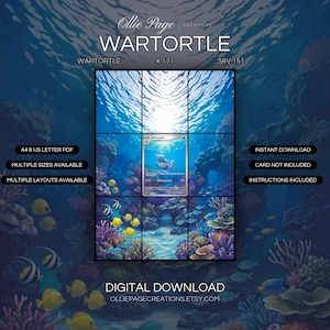 Wartortle 171/165 extended art binder page in a Vibrant underwater coral reef scene with colorful fish, radiating sunlight filtering through blue water, diverse coral formations, and sandy bottom creating a serene marine environment., printable 9-pocket TCG display insert by Ollie Page Creations