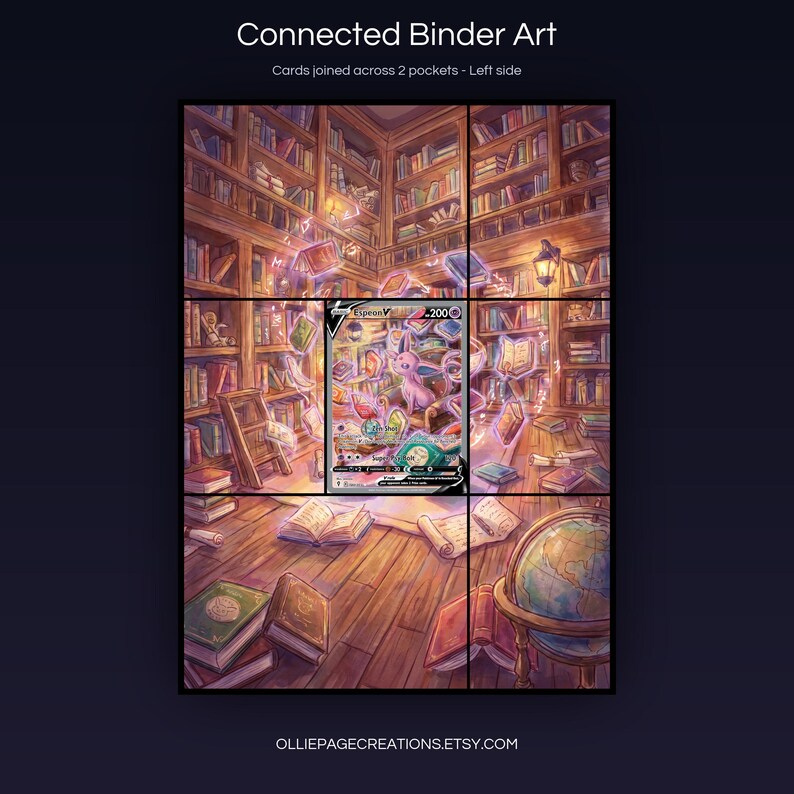 Espeon V 180/203 connected binder art joining across two pockets, left side, printable extended card display for 9-pocket binders