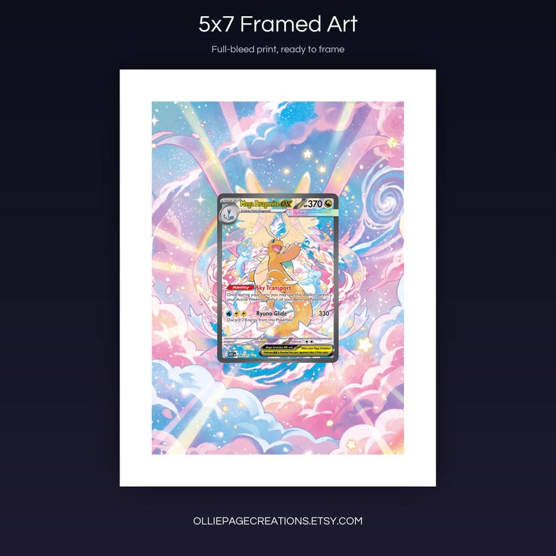 Mega Dragonite EX 290/217 5x7 full-bleed framed art print, ready to frame, Ascended Heroes