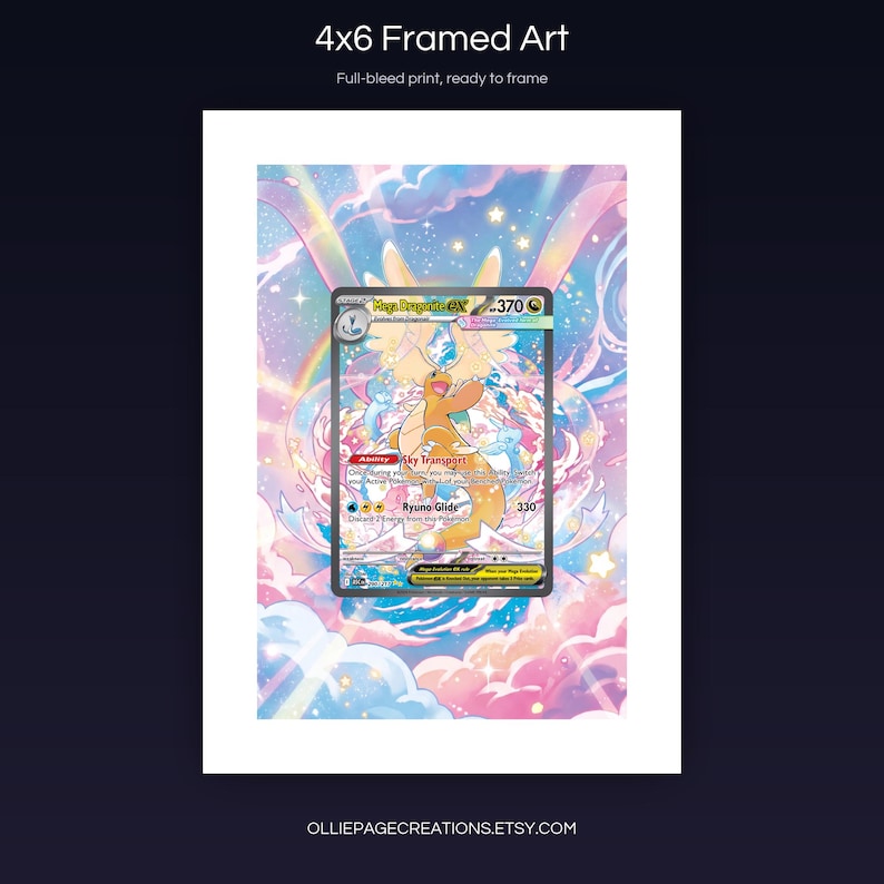 Mega Dragonite EX 290/217 4x6 full-bleed framed art print, ready to frame, Ascended Heroes
