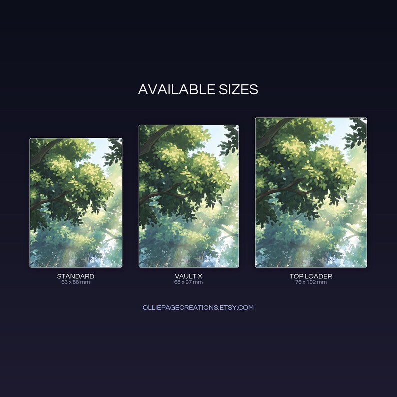 Lyleen extended binder art size guide showing Standard, Vault X, and Top Loader printable card sleeve dimensions
