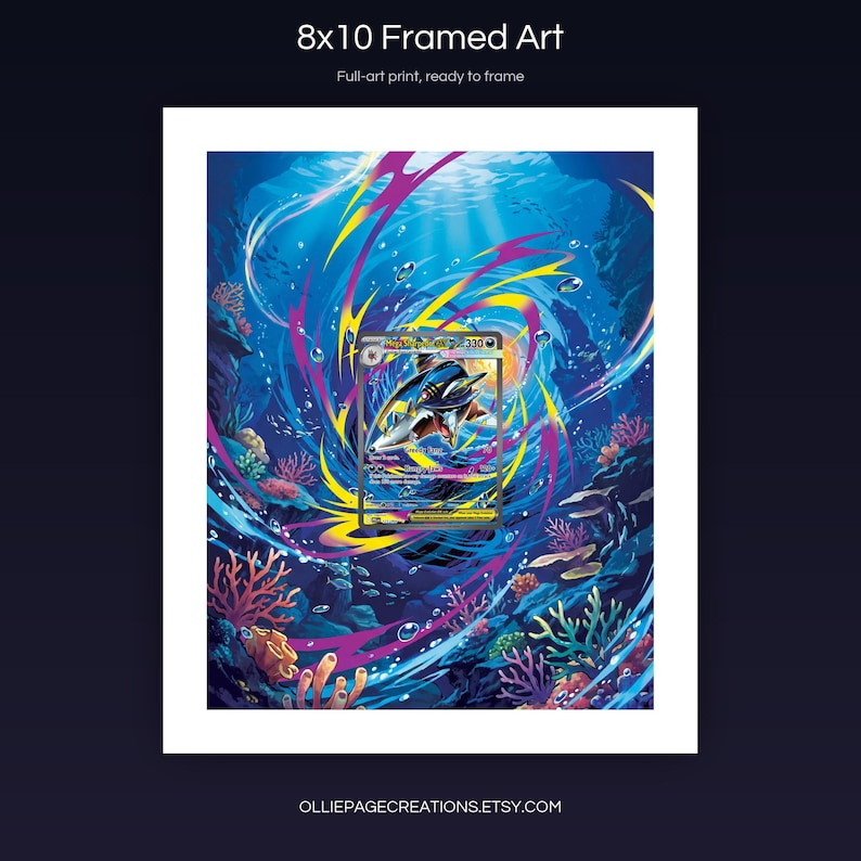 Mega Sharpedo EX 127/094 8x10 full-art framed print, ready-to-frame extended art wall display, Phantasmal Flames