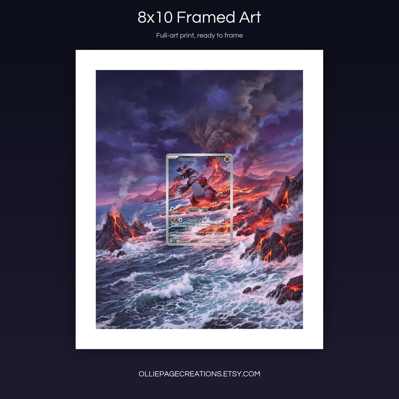 Groudon 199/182 8x10 full-art framed print, ready-to-frame extended art wall display, Paradox Rift