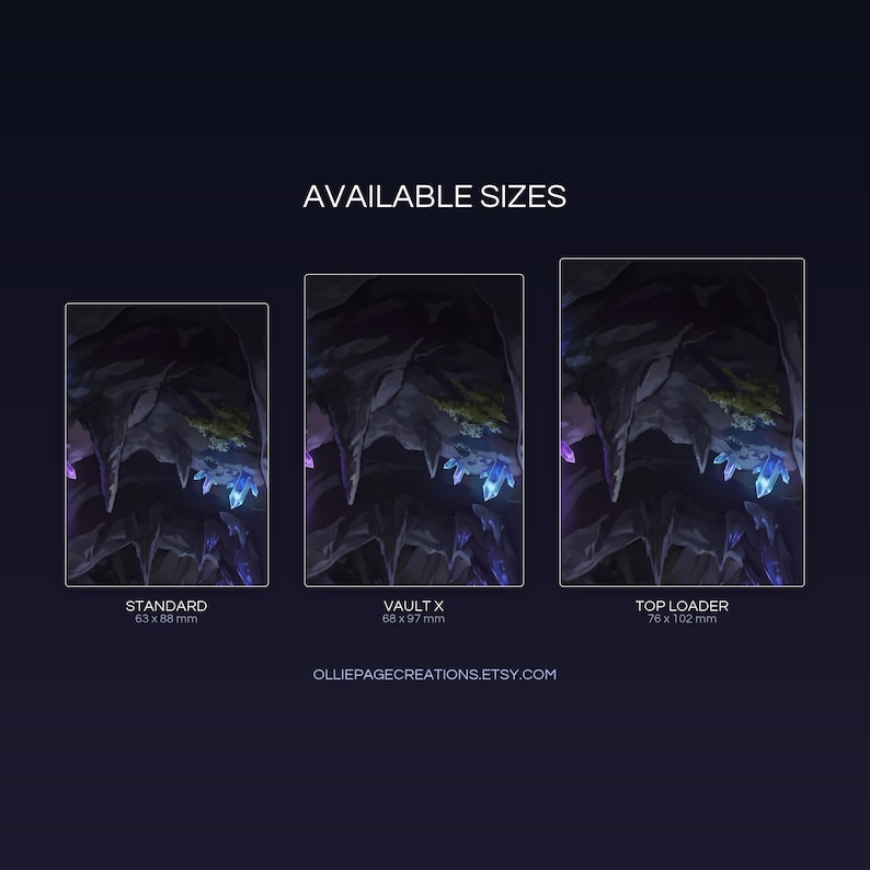 Mega Sableye & Tyranitar GX extended binder art size guide showing Standard, Vault X, and Top Loader printable card sleeve dimensions