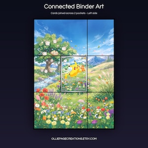 Pikachu 088 connected binder art joining across two pockets, left side, printable extended card display for 9-pocket binders