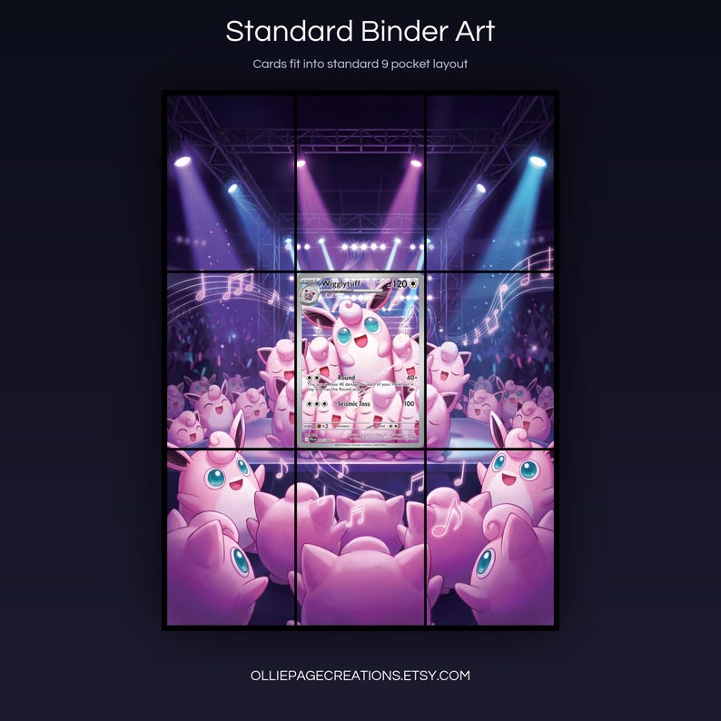 Wigglytuff 105/094 extended art 3x3 grid layout, full 9-pocket binder page display printable, Phantasmal Flames collector insert