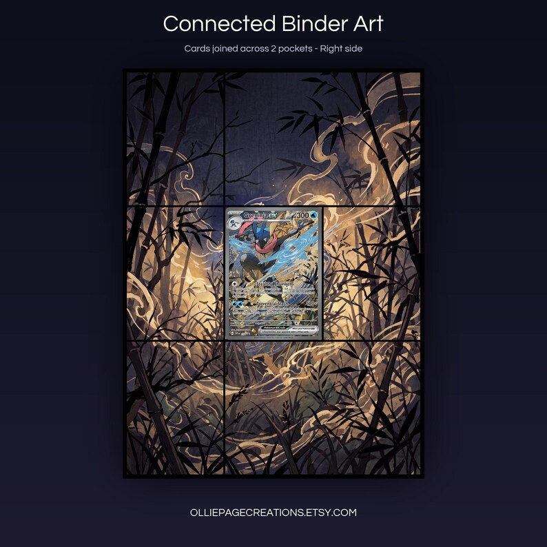 Product feature overview for Greninja EX extended binder art — 300 DPI print-ready files