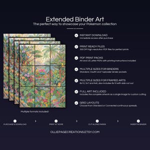 Collector bundle feature overview for Venusaur EX extended binder art — binder page grids plus 8x10, 5x7, 4x6 and PSA-style framed prints, 300 DPI instant digital download
