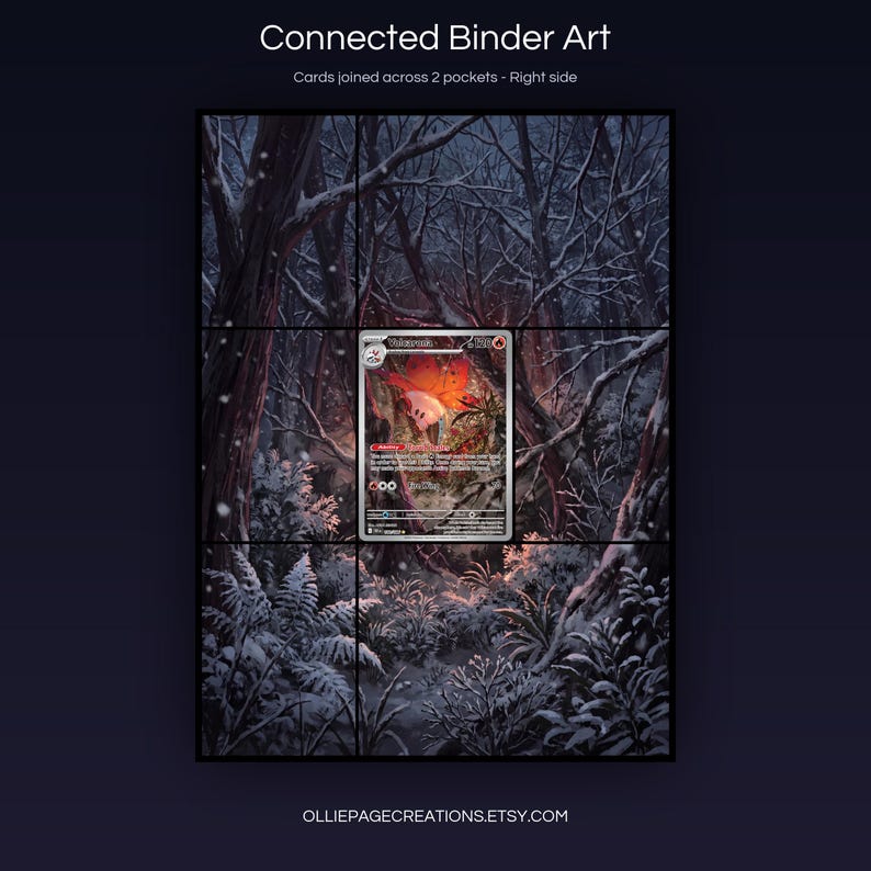 Volcarona 100/086 connected binder art joining across two pockets, right side, printable extended card display for 9-pocket binders