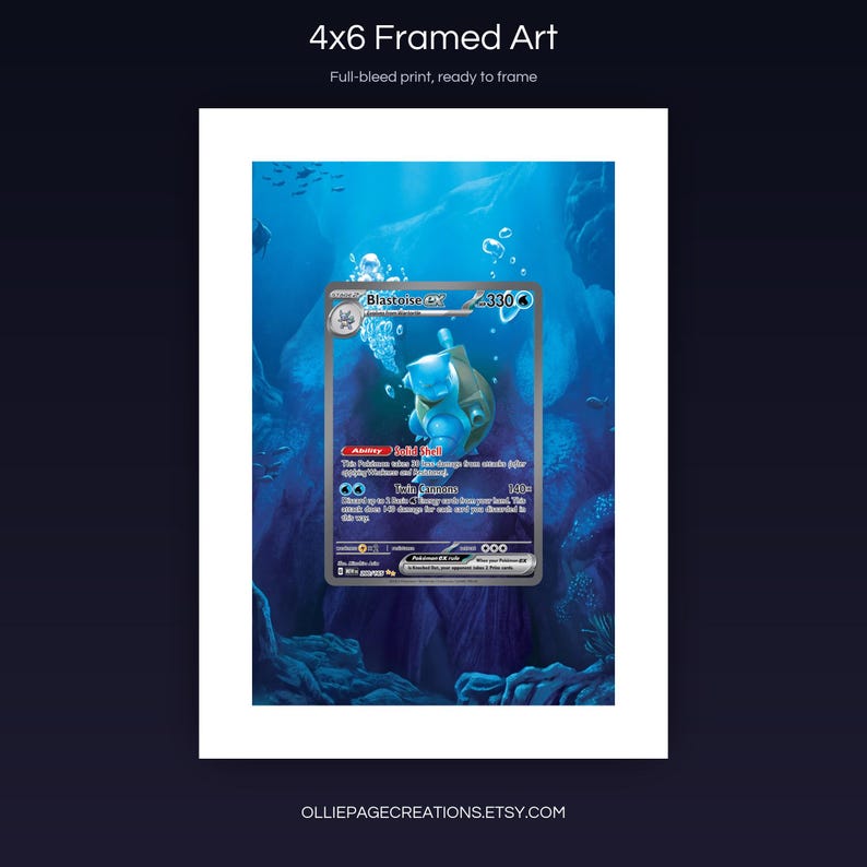 Blastoise EX 200/165 4x6 full-bleed framed art print, ready to frame, S&V 151
