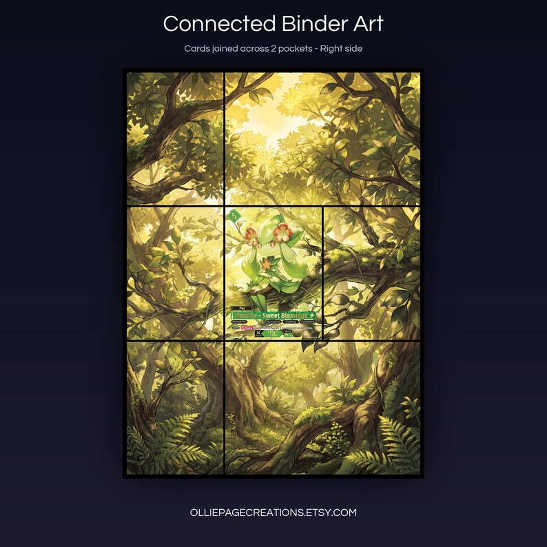 Petalia BP01-051-SP connected binder art joining across two pockets, right side, printable extended card display for 9-pocket binders
