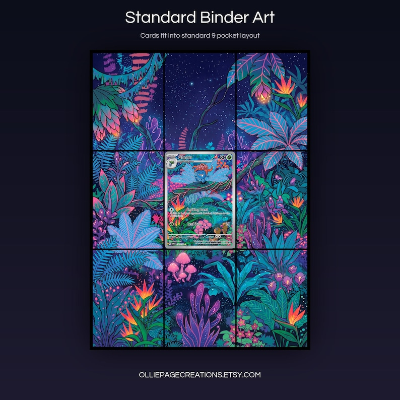 Gloom 198/197 extended art 3x3 grid layout, full 9-pocket binder page display printable, Obsidian Flames collector insert