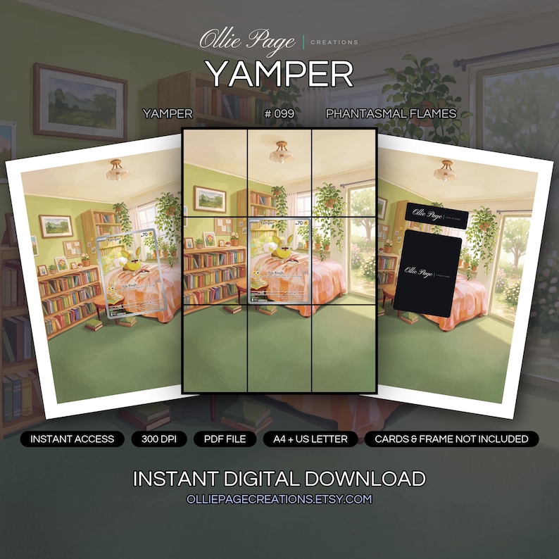 Yamper 099/094 collector bundle — extended binder page plus 8x10 full-art and PSA framed prints in a Bright