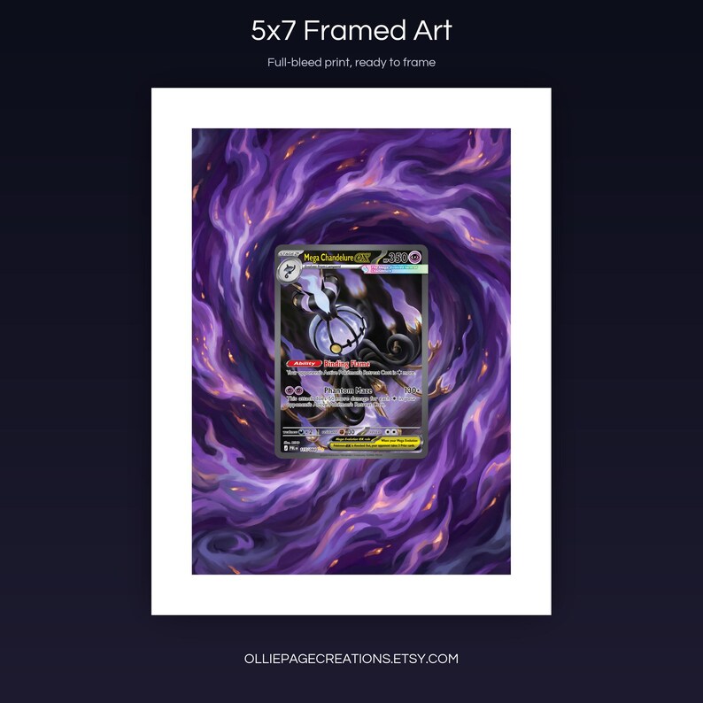 Mega Chandelure EX 115/084 5x7 full-bleed framed art print, ready to frame, Pitch Black