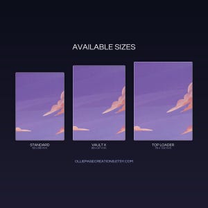 Charizard EX extended binder art size guide showing Standard, Vault X, and Top Loader printable card sleeve dimensions