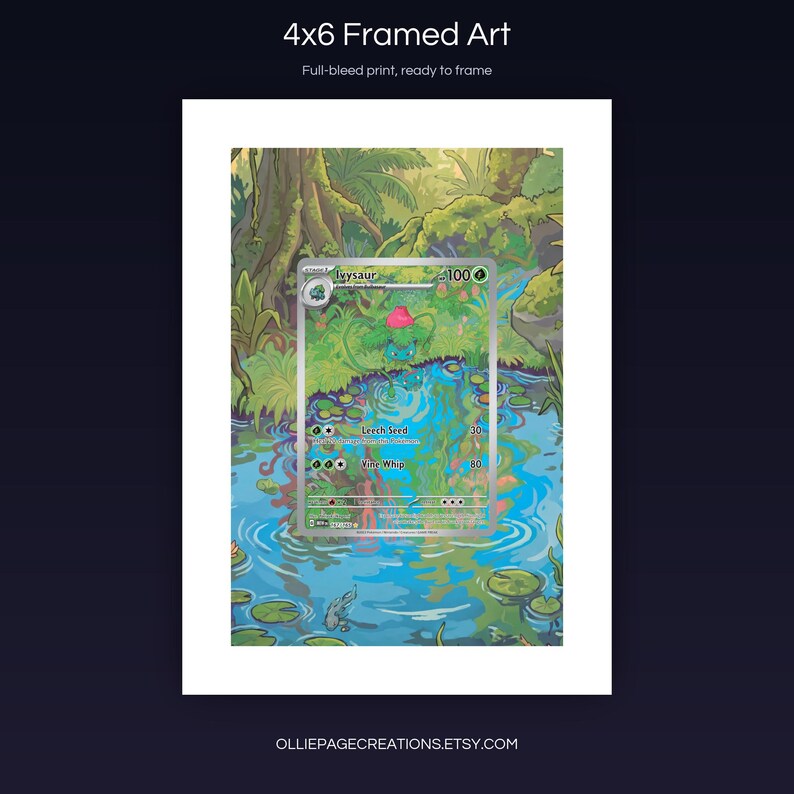 Ivysaur 167/165 4x6 full-bleed framed art print, ready to frame, S&V 151