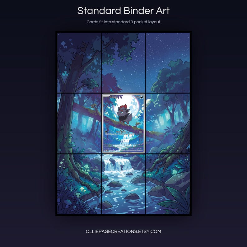 Zorua 142/086 extended art 3x3 grid layout, full 9-pocket binder page display printable, White Flare collector insert