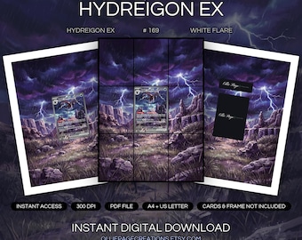 Hydreigon EX 169/086 Paquete de láminas para enmarcar y enmarcar / Exhibidor de 9 bolsillos para láminas / 8x10 5x7 4x6 / Blanco brillante