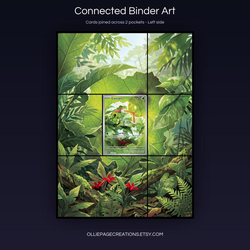 Caterpie 172/165 connected binder art joining across two pockets, left side, printable extended card display for 9-pocket binders