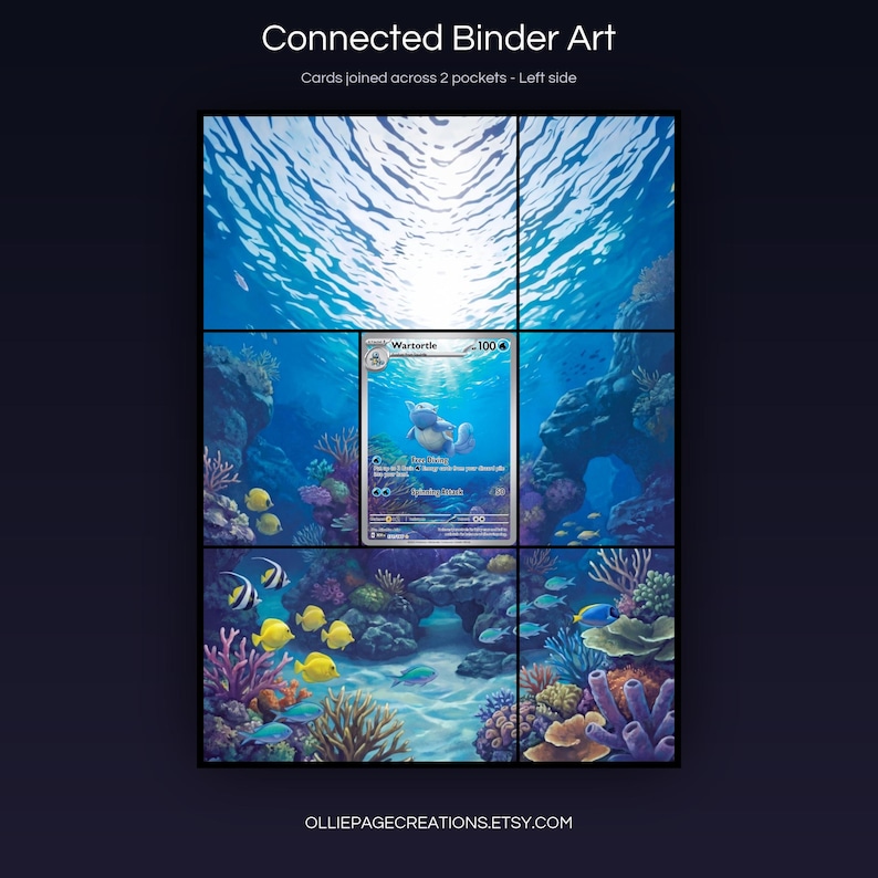 Wartortle 171/165 connected binder art joining across two pockets, left side, printable extended card display for 9-pocket binders
