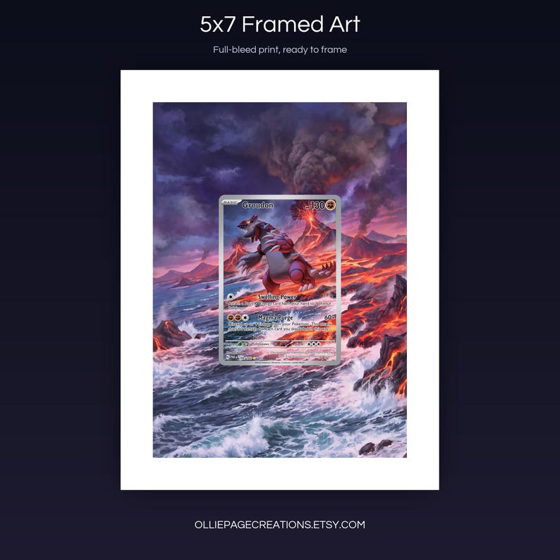 Groudon 199/182 5x7 full-bleed framed art print, ready to frame, Paradox Rift