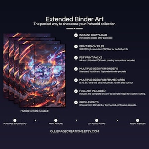 Collector bundle feature overview for Katress extended binder art — binder page grids plus 8x10, 5x7, 4x6 and PSA-style framed prints, 300 DPI instant digital download
