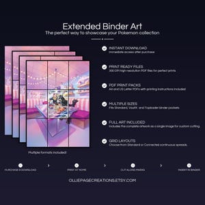 Product feature overview for Mightyena extended binder art — 300 DPI print-ready files, multiple sizes and grid layouts, instant digital download