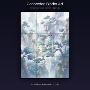 Mienshao 200/182 connected binder art joining across two pockets, right side, printable extended card display for 9-pocket binders