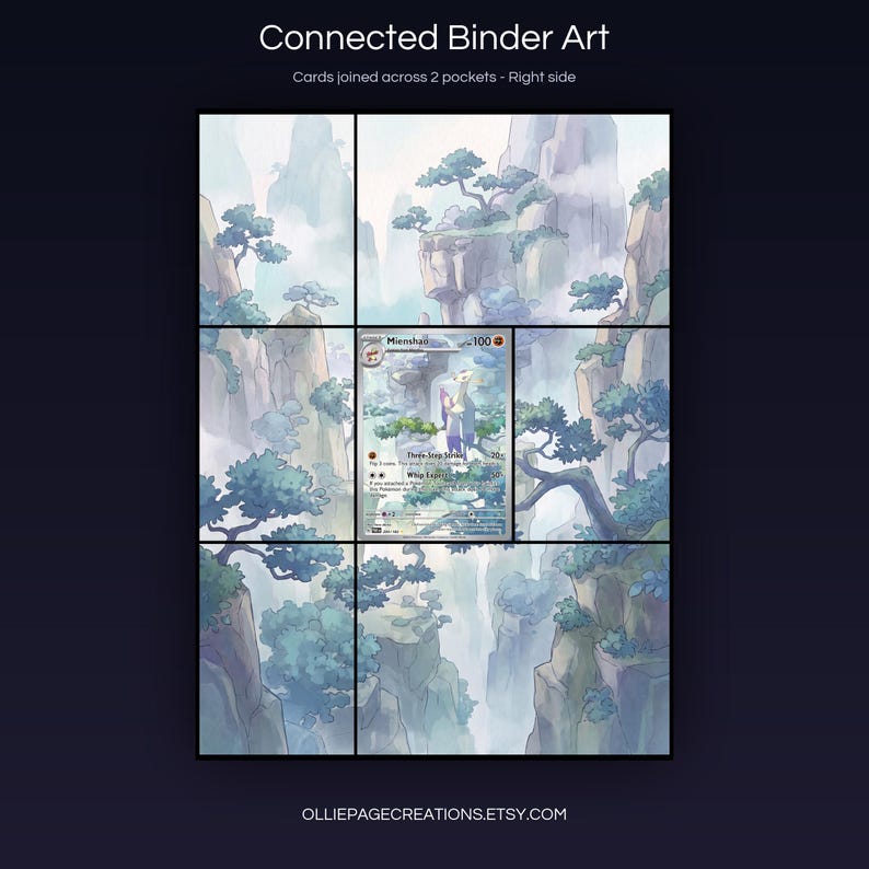 Mienshao 200/182 connected binder art joining across two pockets, right side, printable extended card display for 9-pocket binders