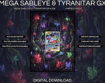 Lámina artística extendida de Mega Sableye y Tyranitar GX 226/236 / Exhibidor de carpeta Unified Minds (Descarga digital)