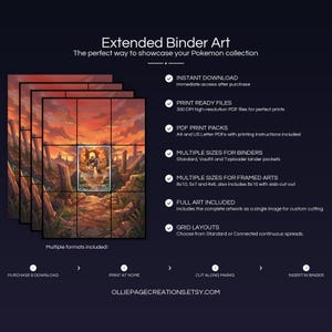 Collector bundle feature overview for Terrakion extended binder art — binder page grids plus 8x10, 5x7, 4x6 and PSA-style framed prints, 300 DPI instant digital download