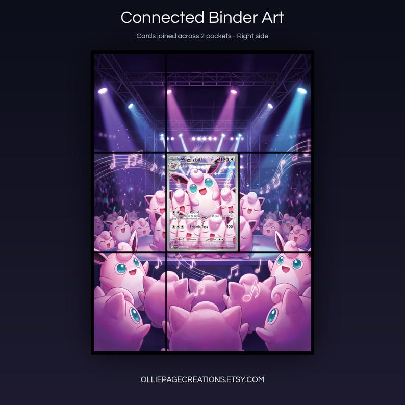 Wigglytuff 105/094 connected binder art joining across two pockets, right side, printable extended card display for 9-pocket binders