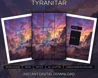 Tyranitar 222/193 Binder Art + Framable Print Bundle | Extended Art 9-Pocket Display | 8x10 5x7 4x6 | Paldea Evolved