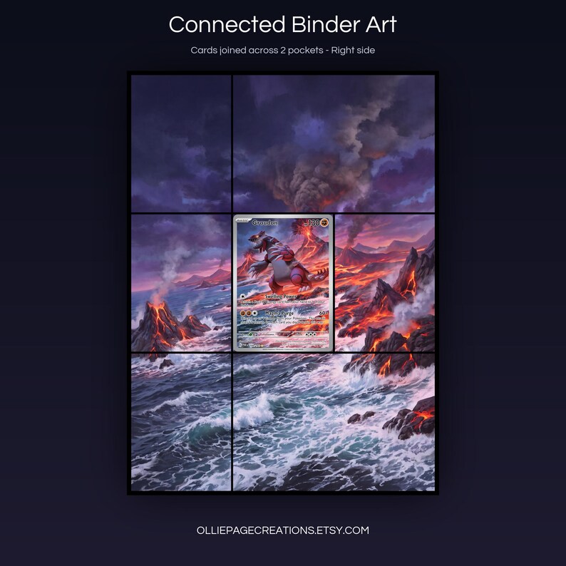 Groudon 199/182 connected binder art joining across two pockets, right side, printable extended card display for 9-pocket binders