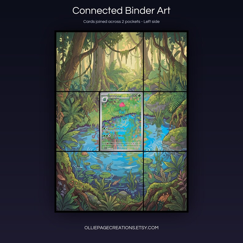 Ivysaur 167/165 connected binder art joining across two pockets, left side, printable extended card display for 9-pocket binders