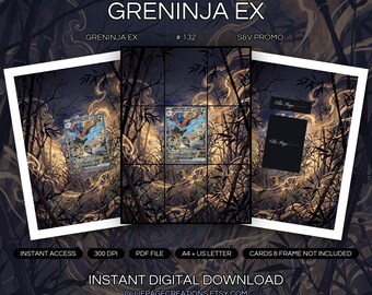 Greninja EX 132 Binder Art + Framable Print Bundle | Extended Art 9-Pocket Display | 8x10 5x7 4x6 | S&V Promo