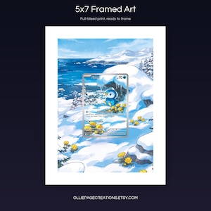 Piplup 098/094 5x7 full-bleed framed art print, ready to frame, Phantasmal Flames